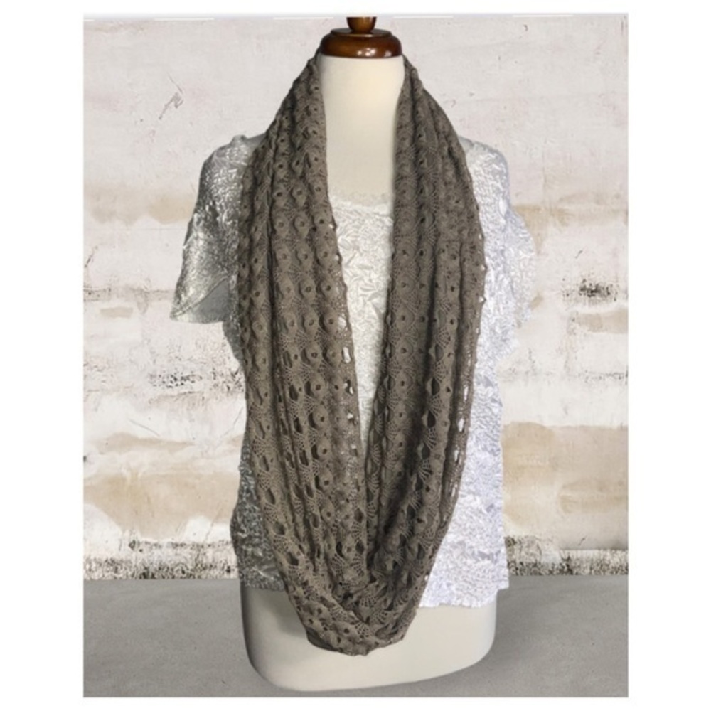 Studio S Taupe Crochet Lace Overlay Infinity Scarf 100% Polyester